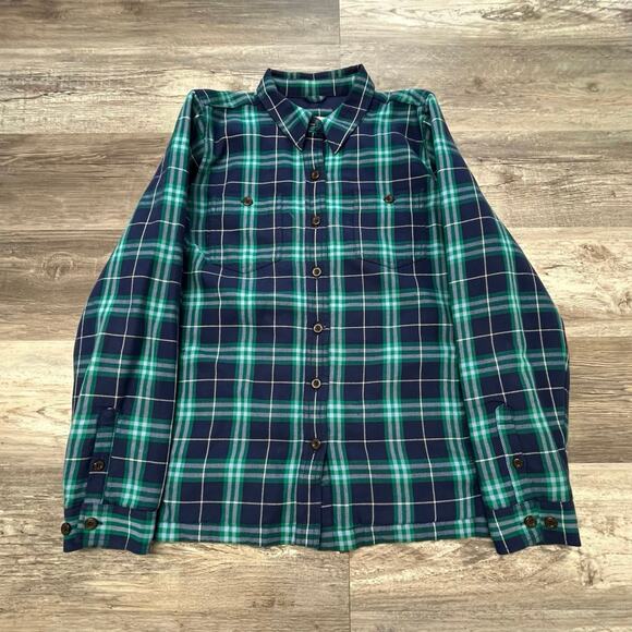 L.L Bean Green Blue Mens L Plaid Tartan Shacket Quilted Lined Button Up Jacket - Picture 1 of 9